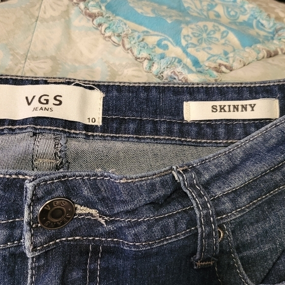 VGS Skinny jeans with embroidery, stitching, rhinestones  on pockets. SIZE 10 - Picture 7 of 8